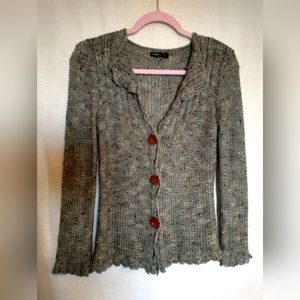 BCBG MaxAzria Green Oatmeal Colored Sweater Wooden Buttons Butterfly Sleeve